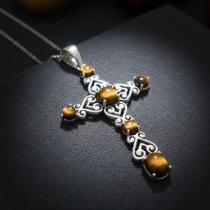 🌟SOLD🌟Karis Tiger's Eye Sterling Silver Cross Necklace